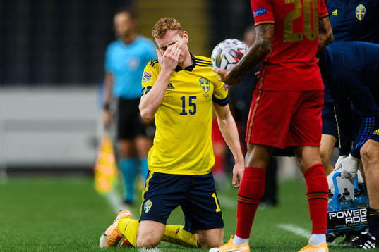 Dejan Kulusevski of Sweden in pain