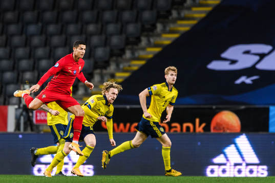 Cristiano Ronaldo of Portugal against Emil Forsberg and