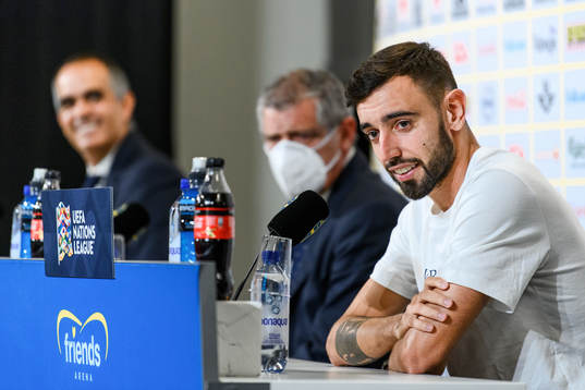 Bruno Fernandes of Portugal at a press conference