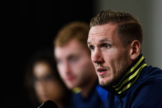 Goalkeeper Robin Olsen of Sweden at a press conference