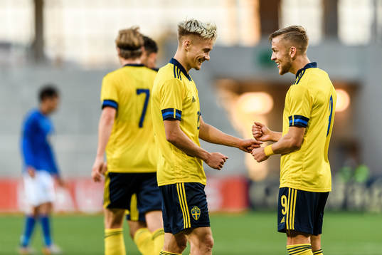 Pontus Almqvist and Jesper Karlsson of Sweden celebrate the