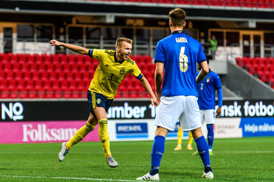 Gustav Henriksson of Sweden celebrates the 3-0 goal