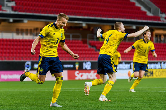 Gustav Henriksson of Sweden celebrates the 3-0 goal