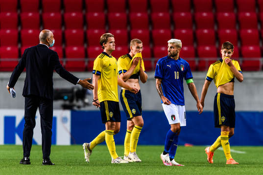 Patrick Cutrone of Italy looks dejected