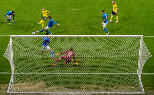 Gustav Henriksson of Sweden scores the 3-0 goal against