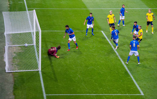 Gustav Henriksson of Sweden scores the 3-0 goal against