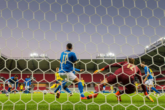 Gustav Henriksson of Sweden scores the 3-0 goal against