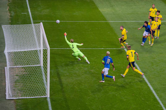 Davide Bettella of Italy with a change to score against