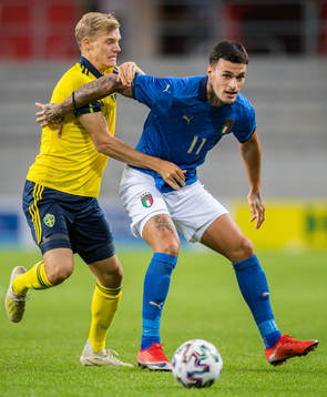 Svante Ingelsson of Sweden and Gianluca Scamacca of Italy