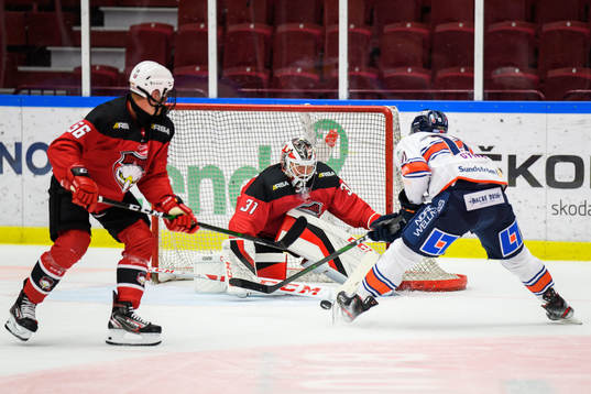 Växjös Richard Gynge och Malmö Redhawks målvakt Lars