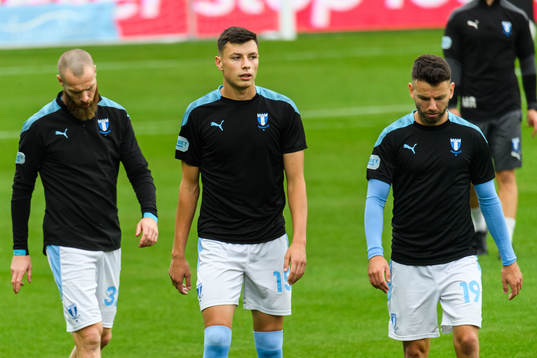 Malmö FFs Jo Inge Berget, Anel Ahmedhodzic och Erdal Rakip