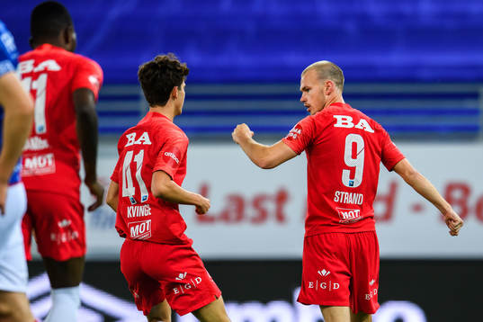 Mikal Berg Kvinge and Petter Strand of Brann celebrate