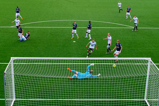 Torgeir Børven of Rosenborg sees his attempt being saved