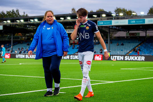 Lars Vilsvik of Strømsgodset with an injury