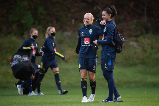Magdalena Eriksson and goalkeeper Zecira Musovic  of the