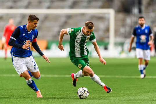 Lubomir Satka of Lech Poznan and Aron Johansson of Hammarby