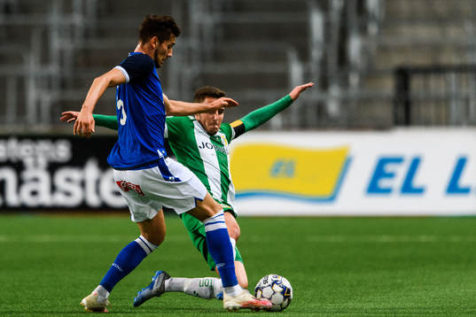 Jakub Moder of Lech Poznan and Jeppe Andersen of Hammarby