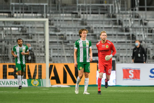 Kalle Björklund and goalkeeper David Ousted of Hammarby