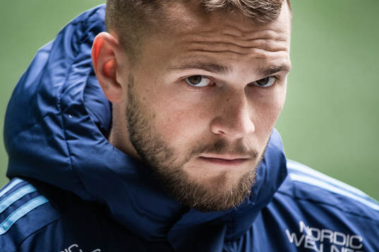 Djurgårdens Jesper Karlström deltar i en presskonferens