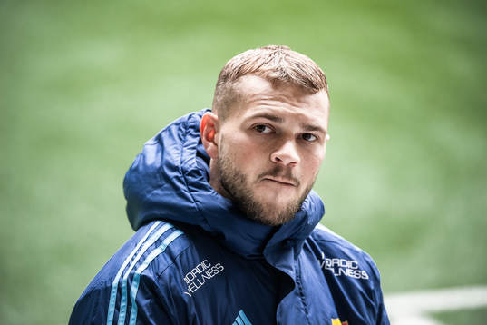 Djurgårdens Jesper Karlström deltar i en presskonferens