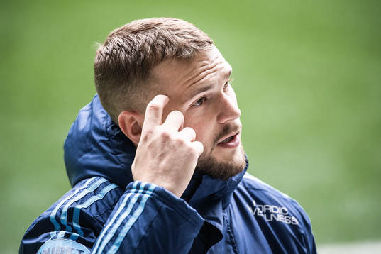 Djurgårdens Jesper Karlström deltar i en presskonferens