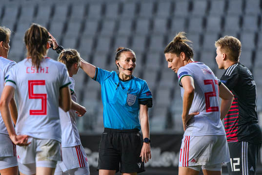 Goalkeeper Barbara Bíró of Hungary receives a red card