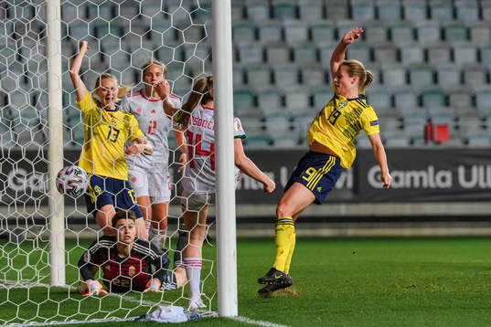 Amanda Ilestedt and Anna Anvegård of Sweden celebrate the