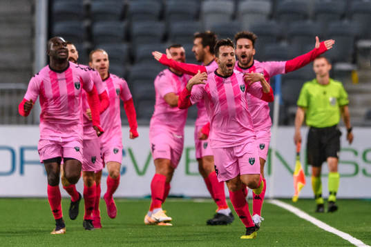 Álex Quillo of Europa FC celebrates the 1-1 goal
