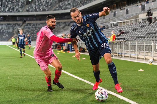 Olmo González Casado of Europa FC and Emir Kujovic of