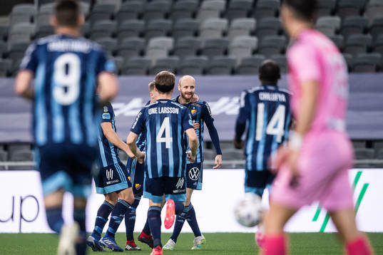 Curtis Edwards of Djurgården celebrates