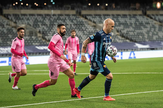 Olmo González Casado of Europa FC and Magnus Eriksson of