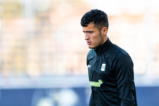 Varbergs Astrit Selmani före fotbollsmatchen i Allsvenskan