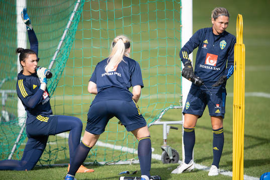 Goalkeeper Zecira Musovic and goalkeeper Jennifer Falk