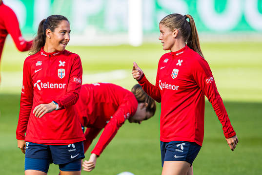 Ingrid Moe Wold and Maren Mjelde of the Norwegian women’s