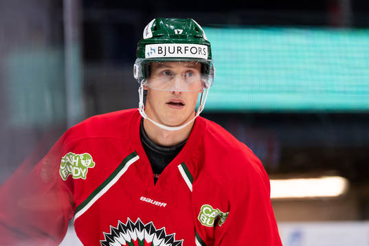 Frölundas Robin Alvarez innan ishockeymatchen i SHL mellan