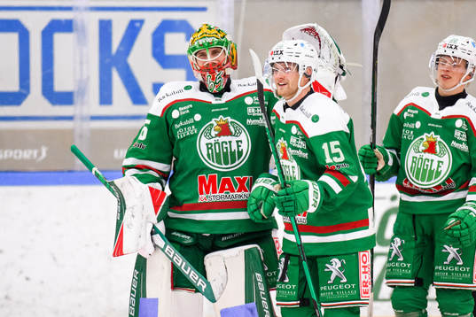 Rögles målvakt Christoffer Rifalk och Simon Ryfors jublar