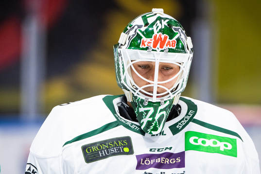 Färjestads målvakt Arvid Holm deppar