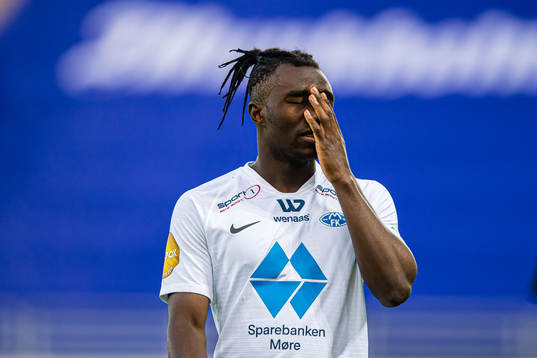 John Shuguto Kitolano of Molde looks dejected