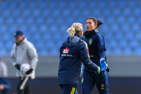 Goalkeeper Zecira Musovic and goalkeeper Jennifer Falk
