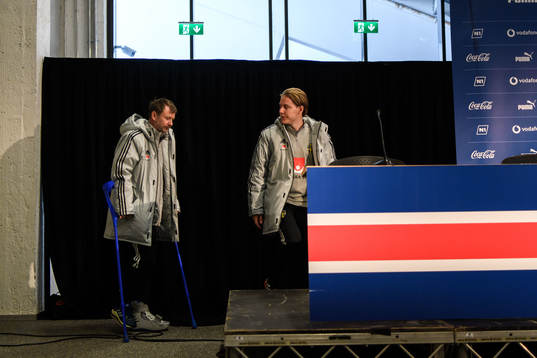 Peter Gerhardsson, head coach, and Fredrik Madestam, media