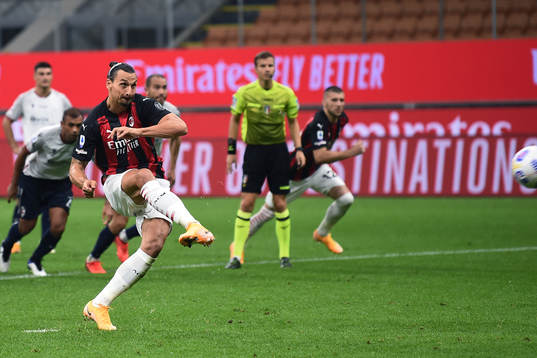Zlatan Ibrahimovic of AC Milan scores 2-0