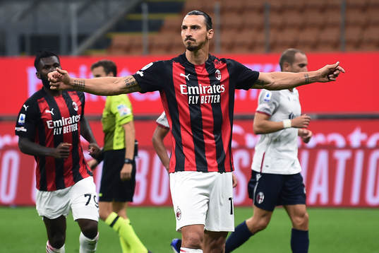 Zlatan Ibrahimovic of AC Milan celebrates