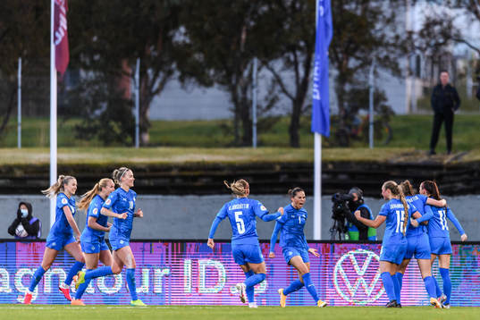 Sara Björk Gunnarsdottir of Iceland celebrates a denied