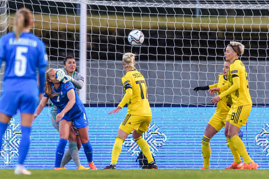Sara Björk Gunnarsdottir of Iceland, not pictured,  with a