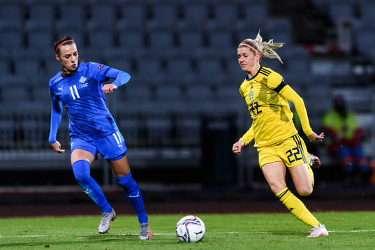 Hallbera Gudny Gisladottir of Iceland and Olivia Schough
