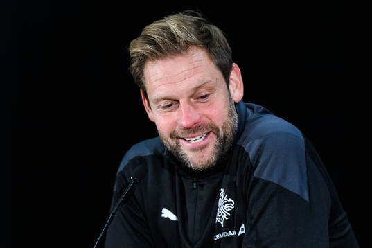 Head coach Jon Thor Hauksson of Iceland at a press