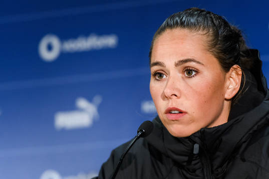 Sara Björk Gunnarsdottir of Iceland at a press conference