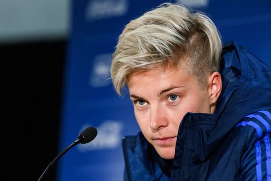 Lina Hurtig of Sweden at a press conference