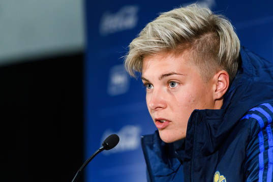 Lina Hurtig of Sweden at a press conference