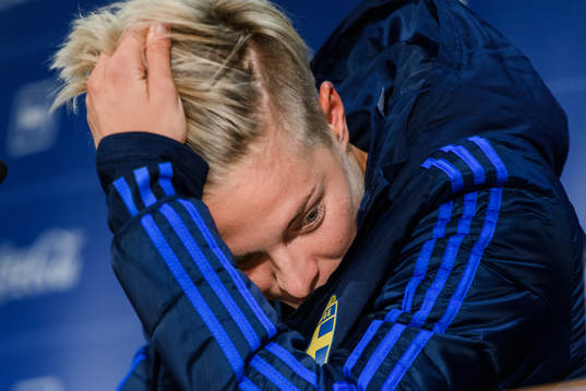 Lina Hurtig of Sweden at a press conference